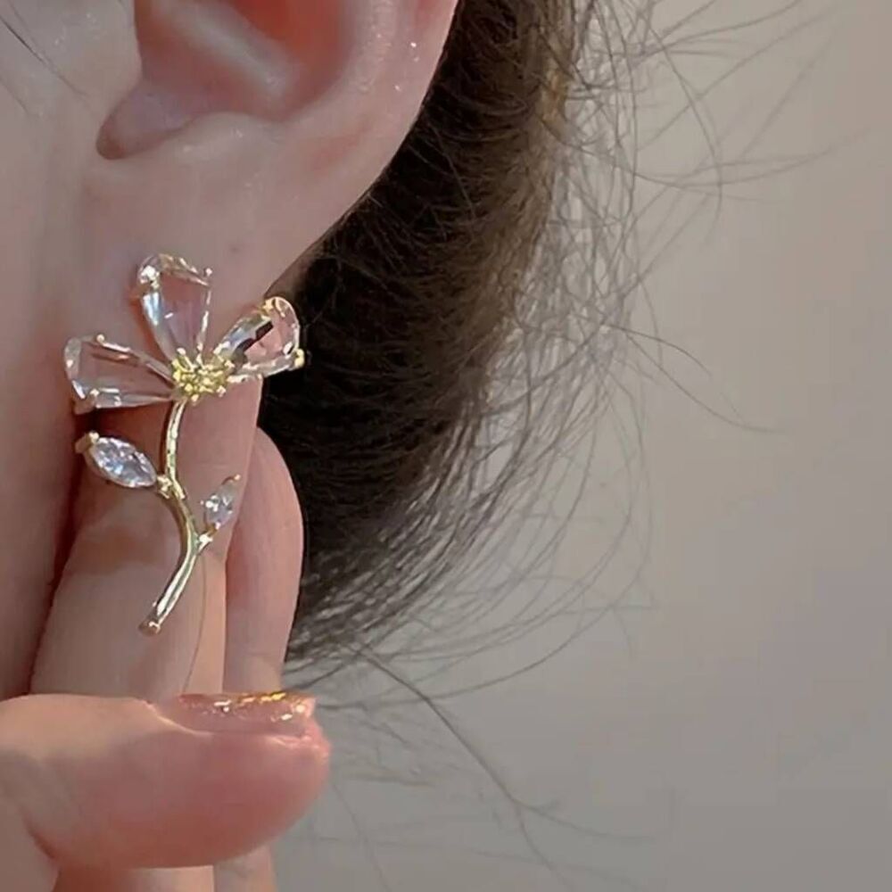 Delicate Floral Glass Gold Stud Earrings